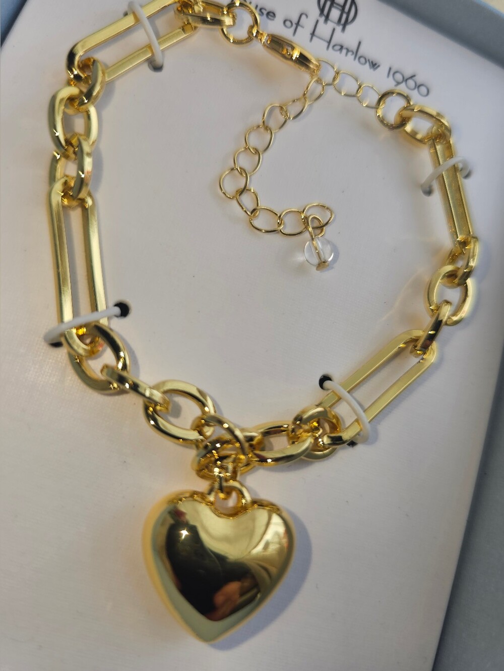 House of Harlow 1960 Gold Heart Pendant Link Bracelet New In Box - Picture 7 of 9
